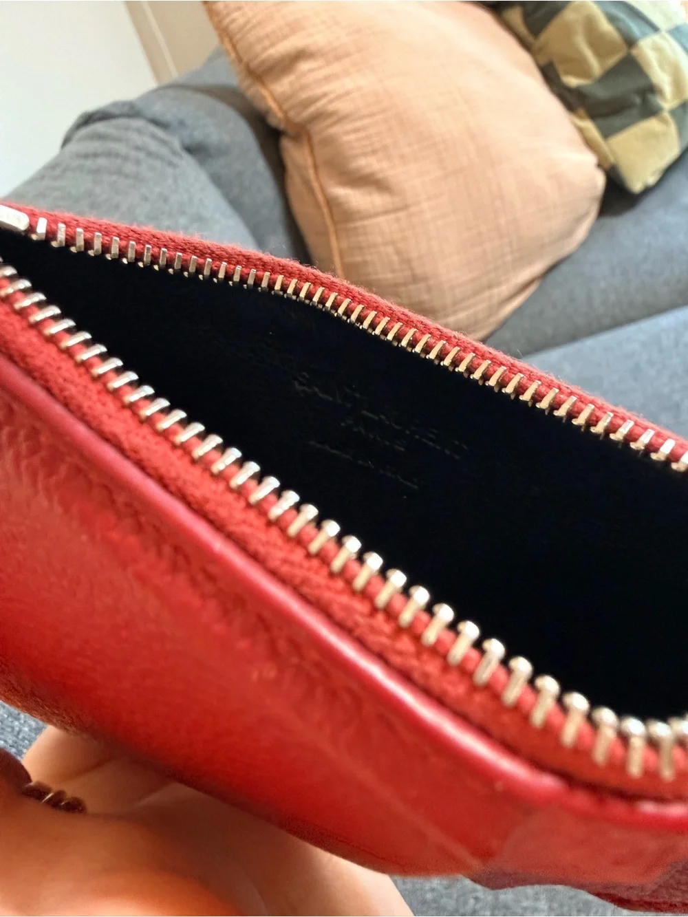 Authentic Saint Laurent New Red Pebbled Leather Card Wallet with Zip - Picture 5 of 7